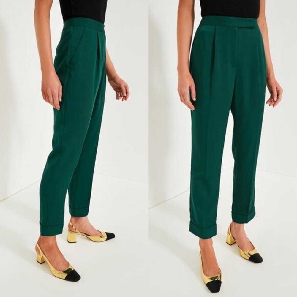 Tuckernuck NEW Green Pleated Duncan High Rise Straight Leg Trouser Pant Size 8